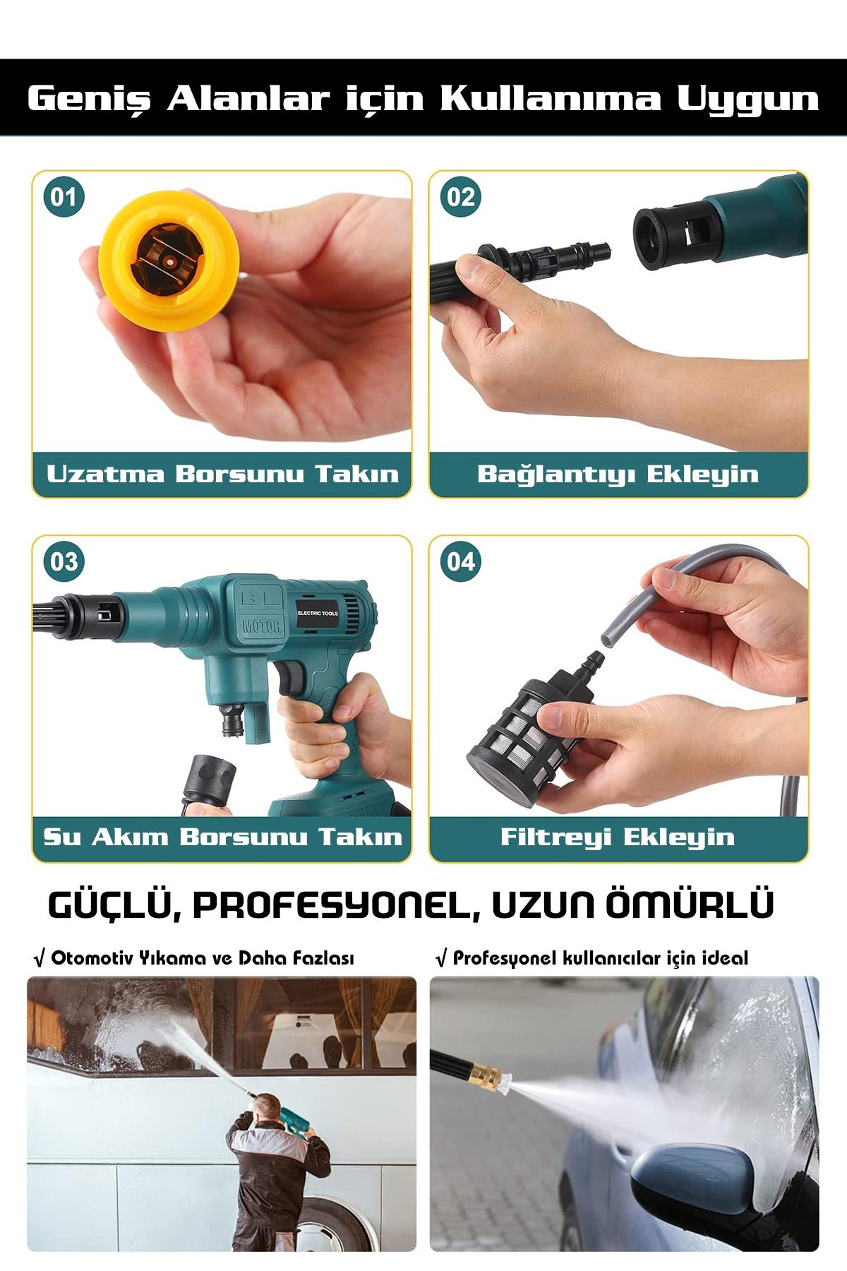 Assur 21V 2 BATARYA Kömürsüz Motor Dijital Ekranlı Yüksek Basınçlı Akülü Şarjlı Oto Araba Yıkama Makinesi