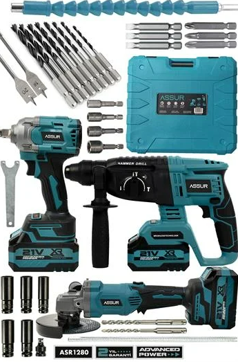 Assur 21V Çift Akü Kırıcı Delici Hilti 2-26mm + Somun Sıkma Sökme + Taşlama 3lü Set