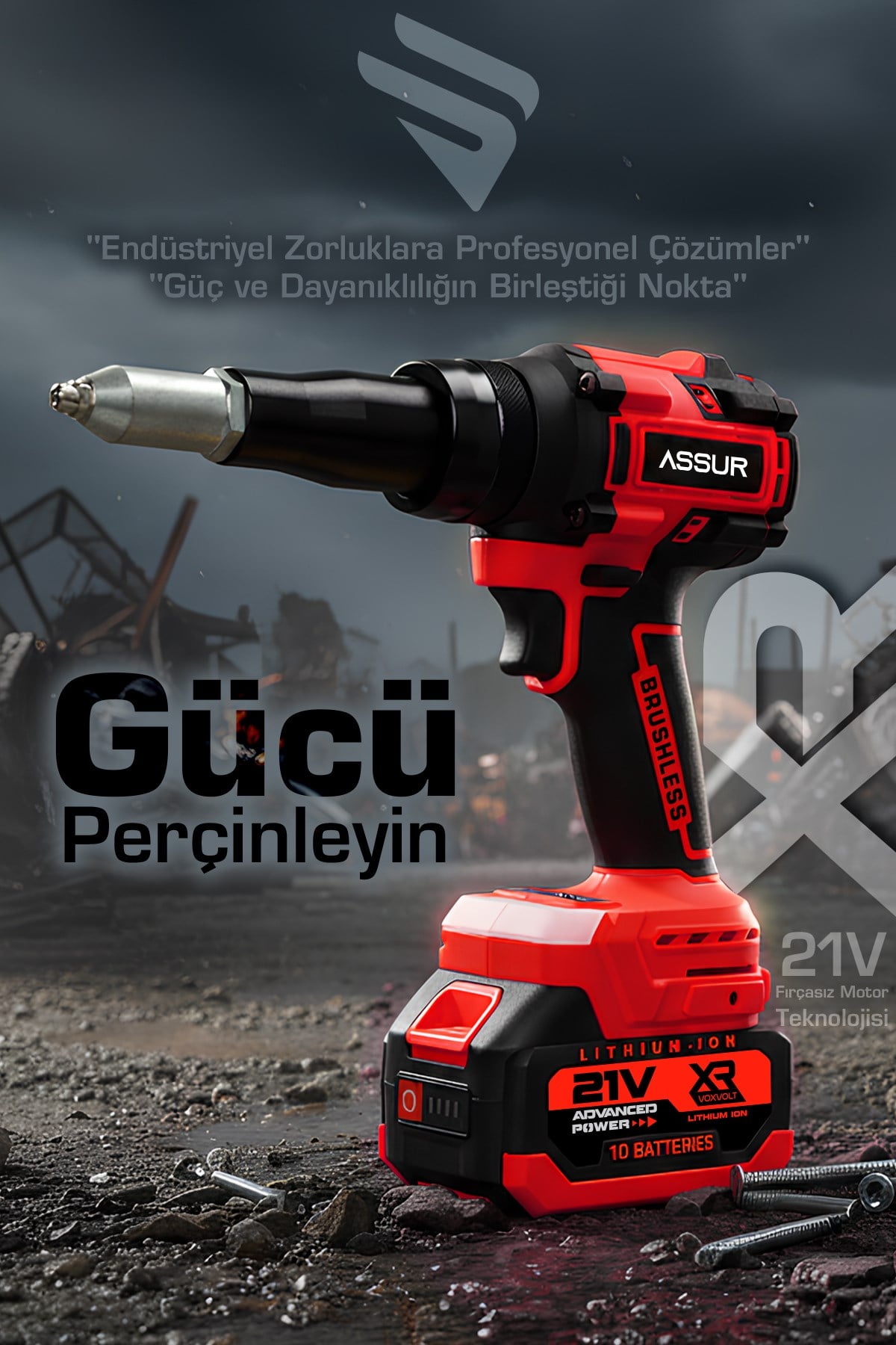 ASSUR 21V Çift Akülü 11000 N.m Kömürsüz Perçin Tabancası