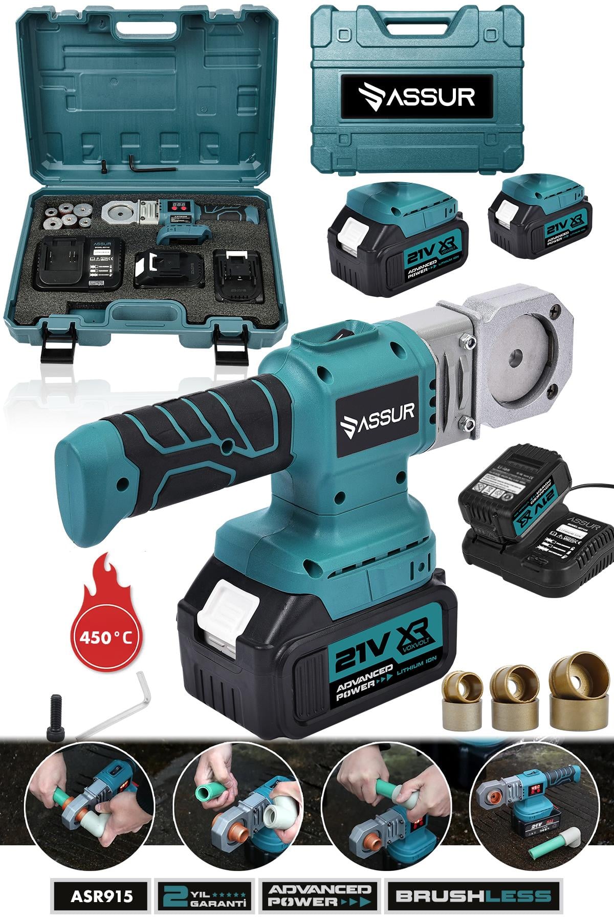 Assur 21V Çift Akülü 450°C Boru Kaynak Makinesi