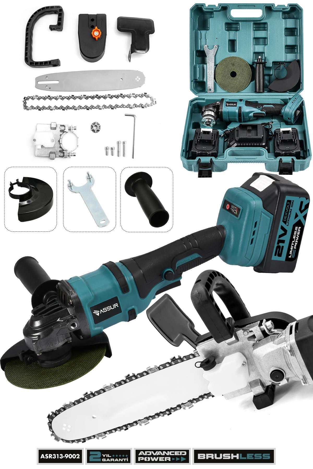 Assur 21V Çift Akülü Şarjlı 125mm Avuç Taşlama & Testere Başlık Set