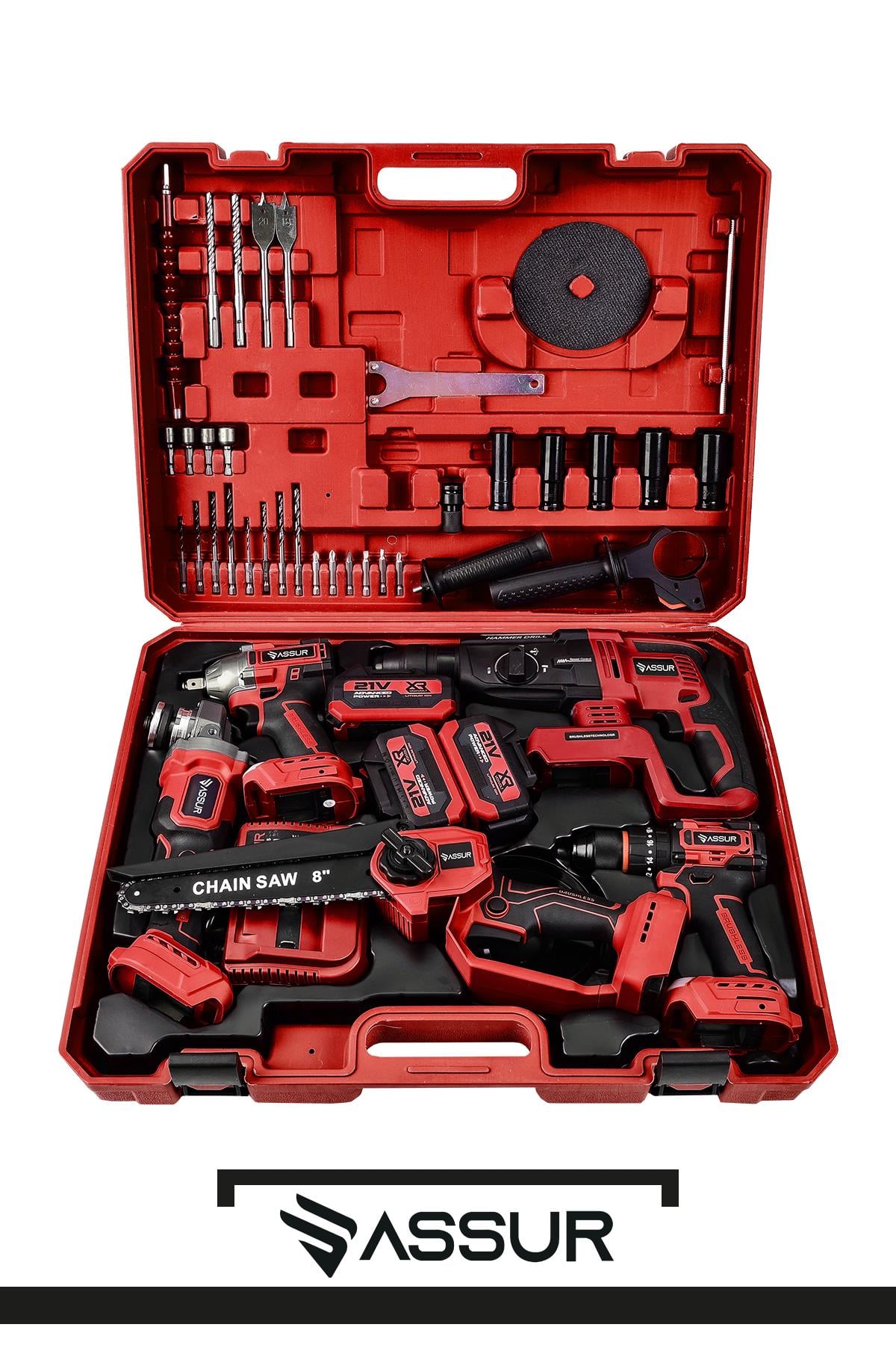 ASSUR 21V Darbeli Kömürsüz 5li Set Kırıcı Delici Hilti-Somun Sıkma-Testere-Matkap Vidalama-Taşlama