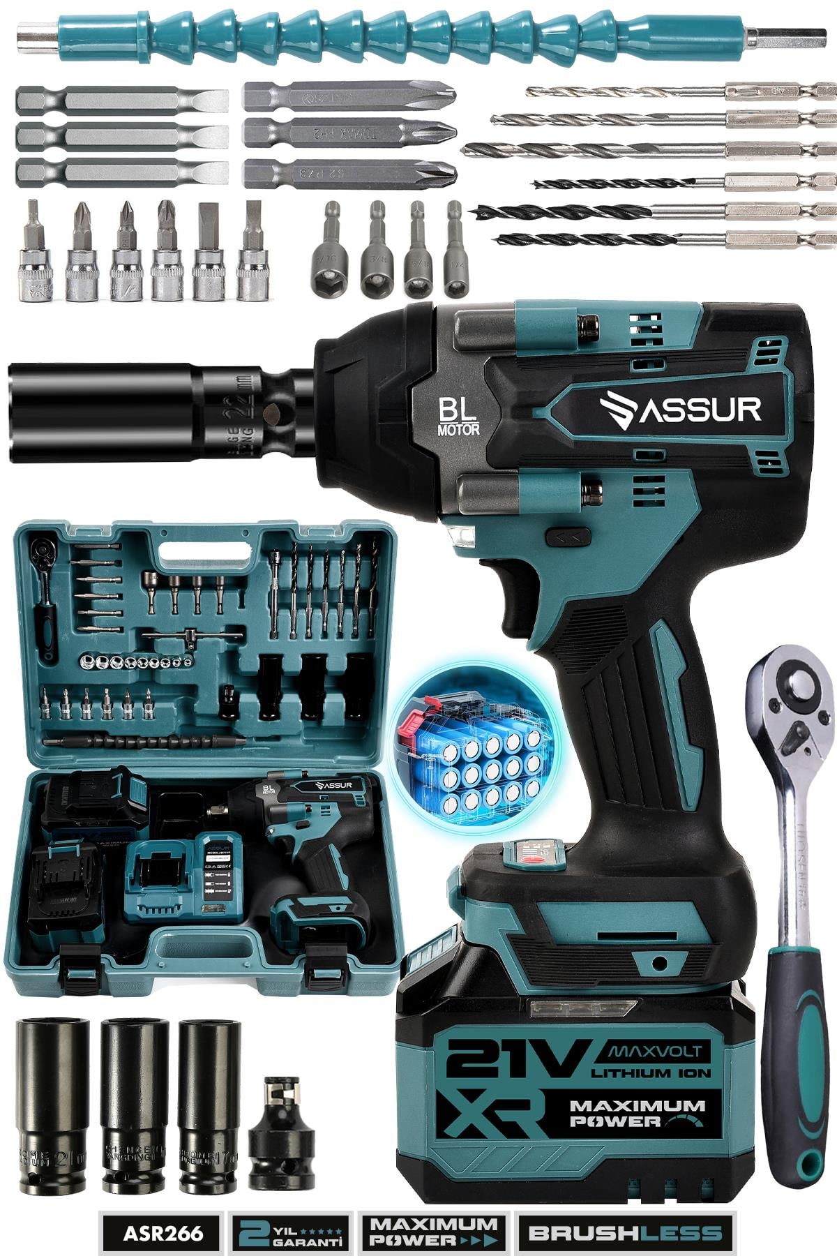 ASSUR 21V 700 Nm Torklu Çift Akülü 1/2 Profesyonel Somun Sıkma Makinesi