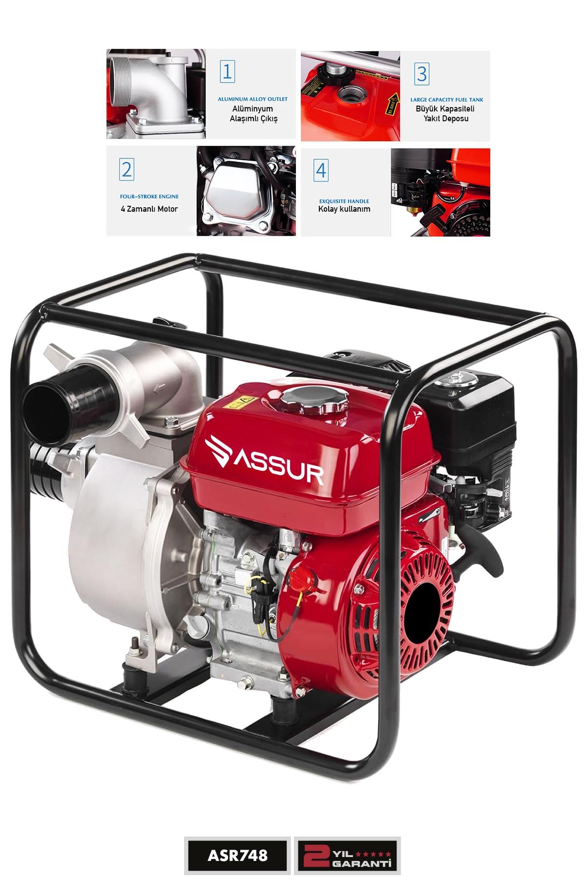 Assur 9,8 Hp Metal Şanzıman Turbo Benzinli Yüksek Performans 3 Parmak Benzinli Su Motoru