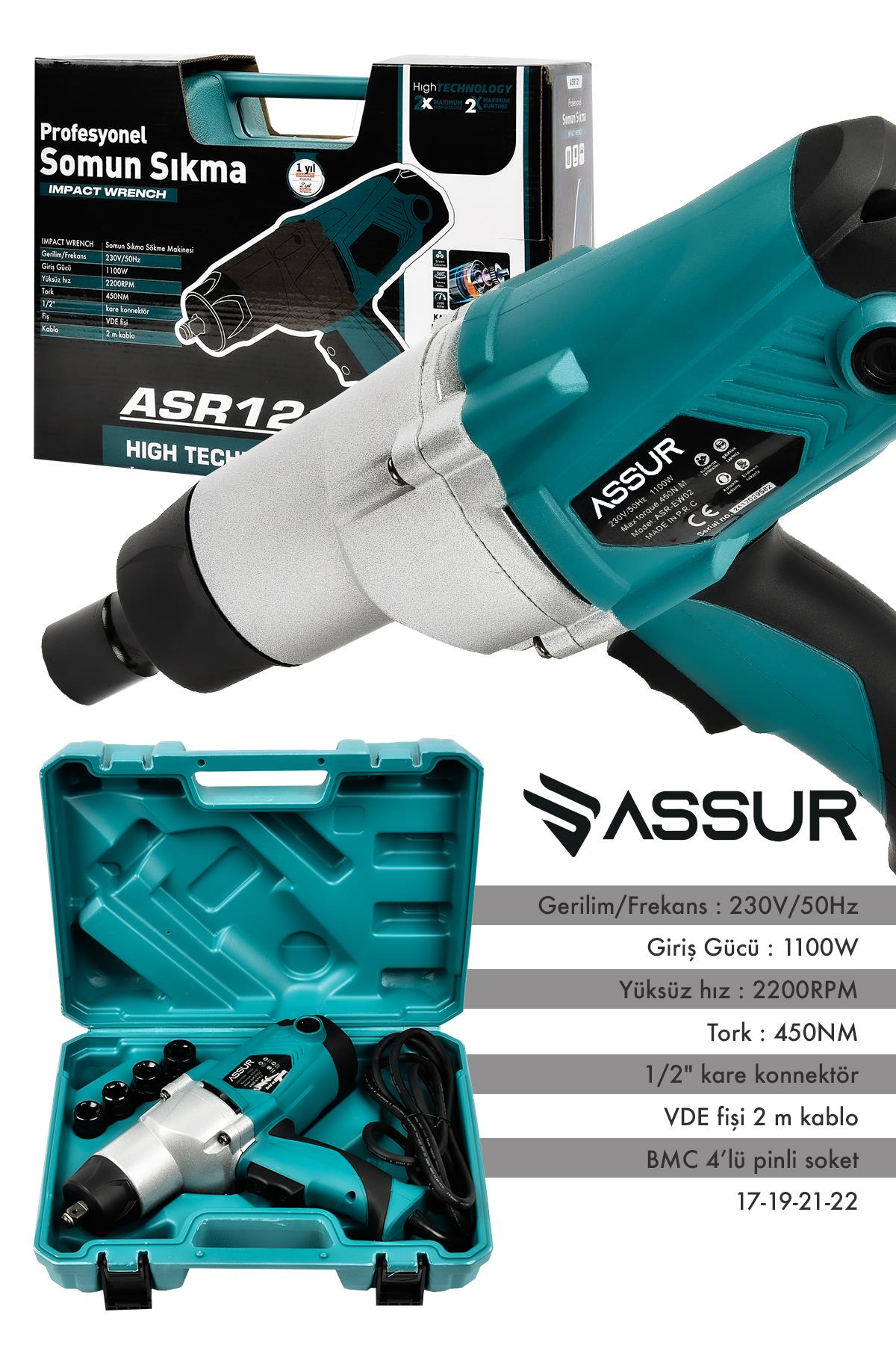 ASSUR 1100W Elektrikli 450 Nm Tork Somun Sıkma Makinesi