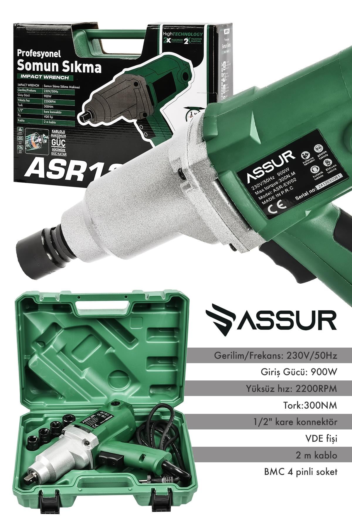 Assur Elektrikli 900W 300Nm Somun Sıkma Sökme Makinesi