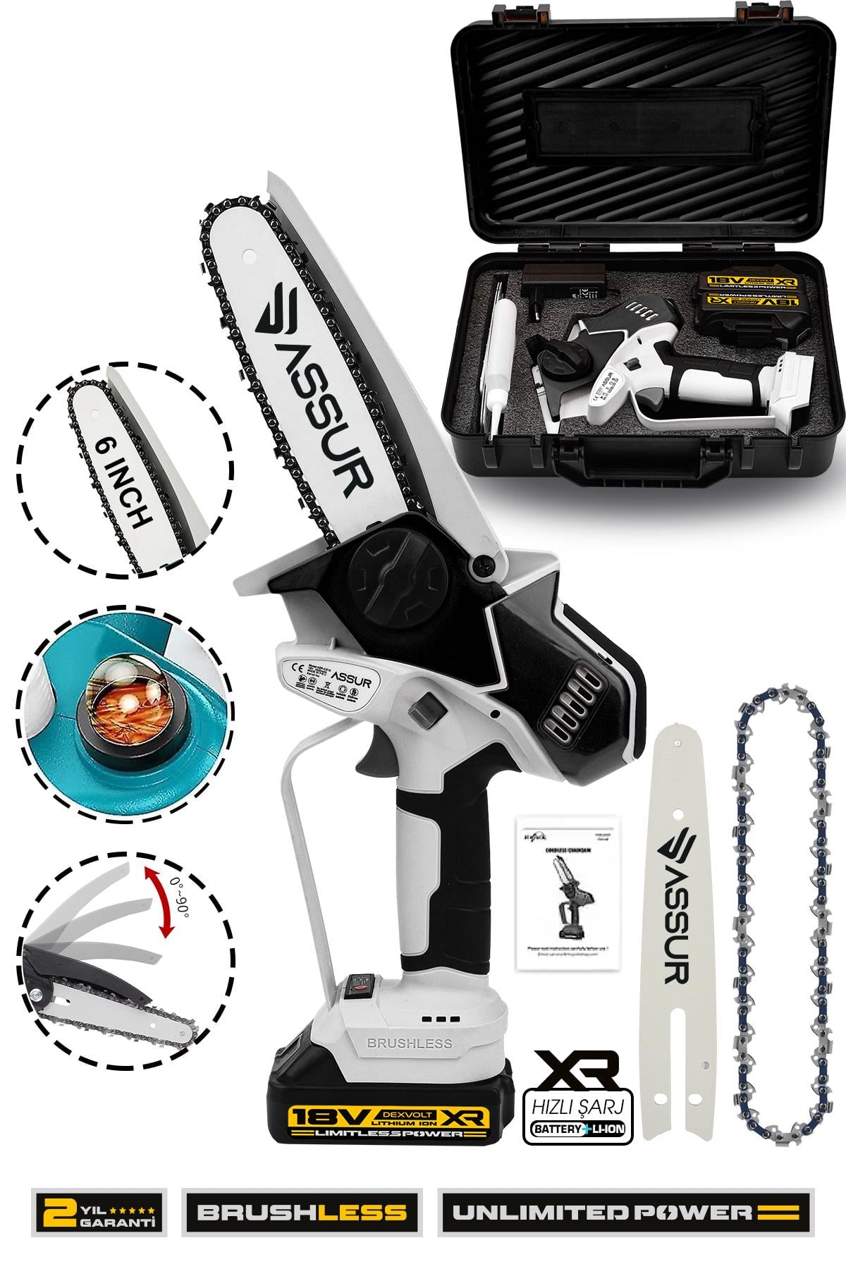 Assur Extra Power Kömürsüz Motor Şarjlı El Testeresi Ağaç Odun Dal Kesme Budama