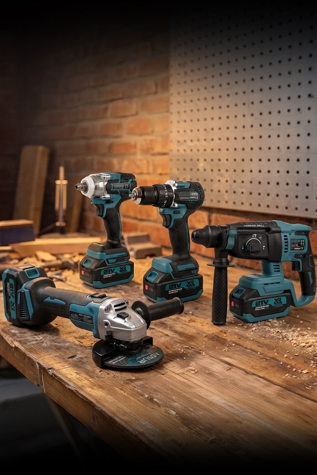 ASSUR 21V Darbeli Kömürsüz Kırıcı Delici Hilti Ve Taşlama Ve Matkap Ve Somun Sıkma 4lü Set