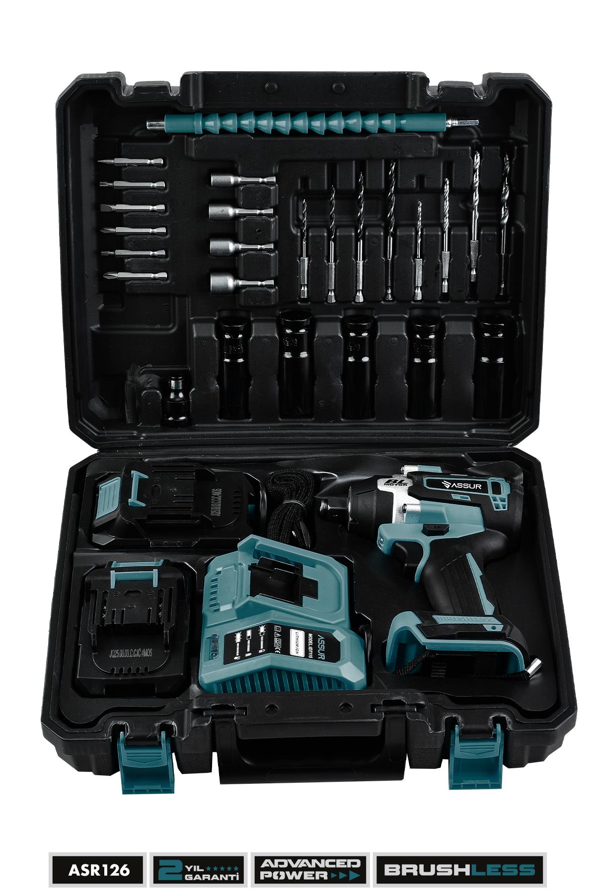 Assur 450 NM TORKLU 21V ÇİFT AKÜLÜ 10 PİLLİ KÖMÜRSÜZ 1/2 MAVİ SOMUN SIKMA SÖKME MAKİNESİ
