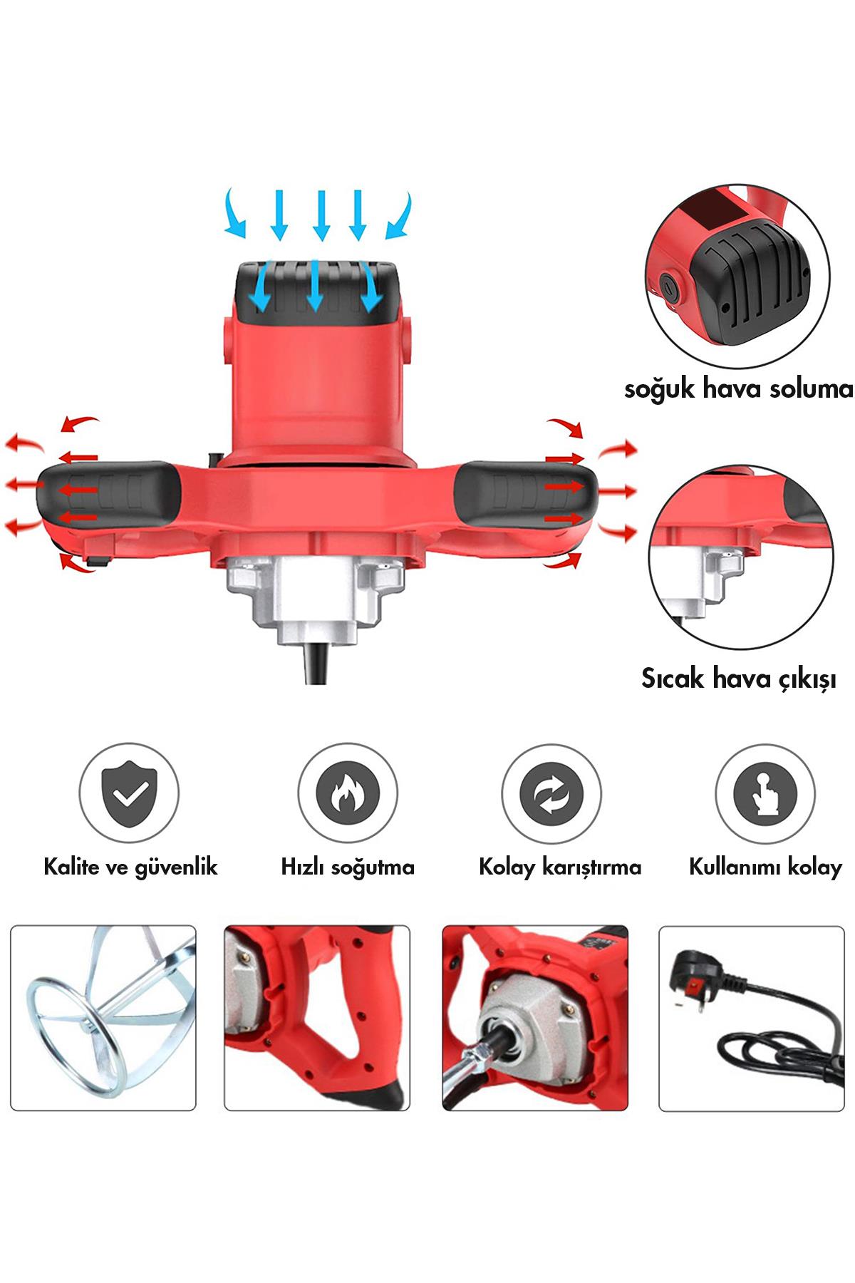 ASSUR 1800W Profesyonel Devir Ayarlı Elektrikli Alçı Boya Ve Harç Karıştırıcı Mikser