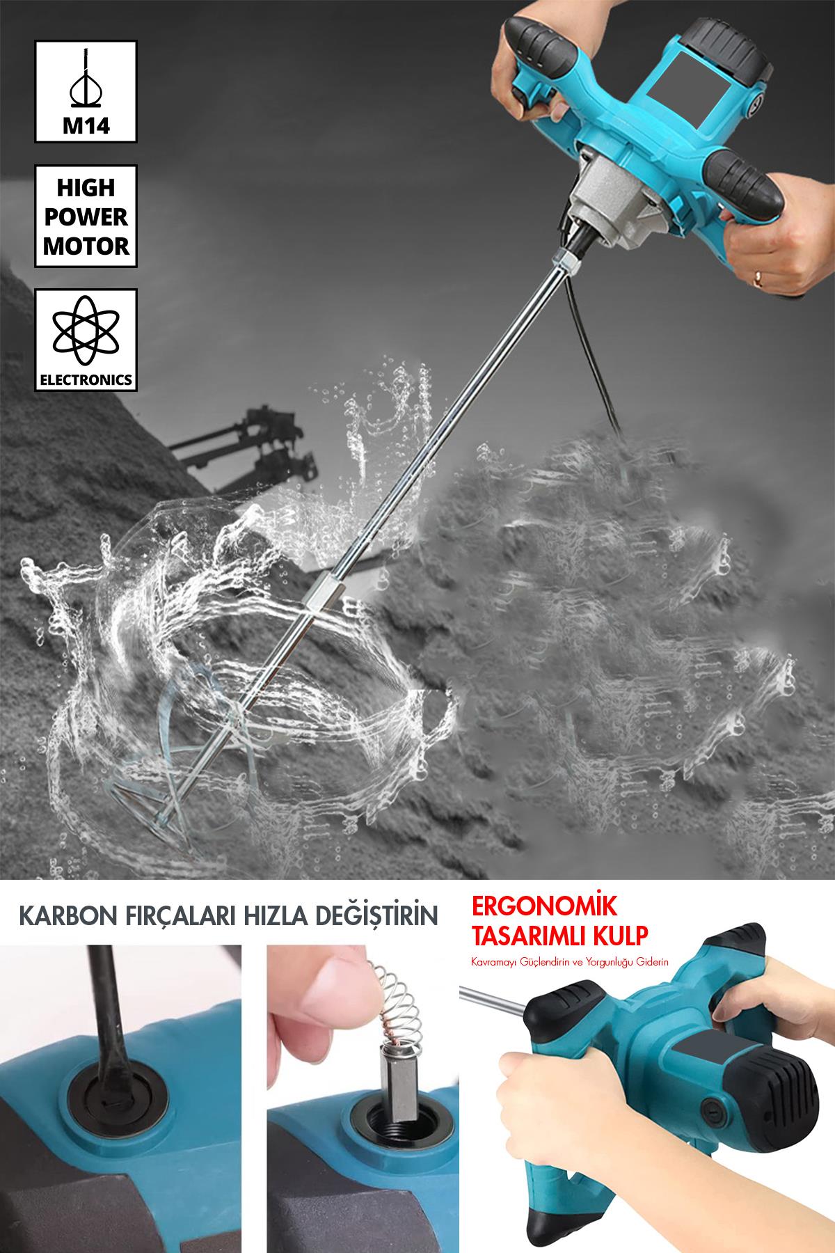 ASSUR 1800W Profesyonel Devir Ayarlı Elektrikli Alçı Boya Ve Harç Karıştırıcı Mikser
