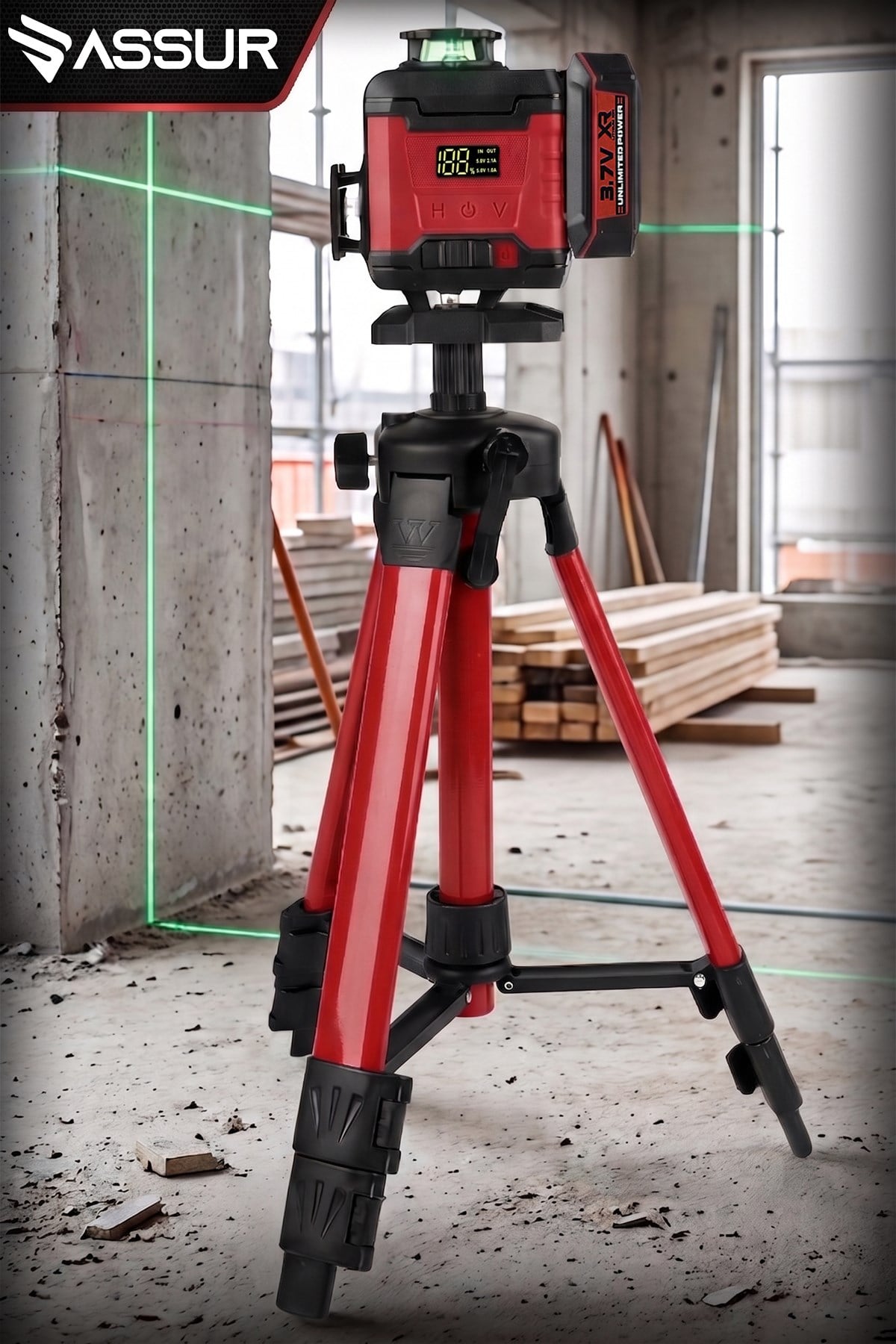 Assur Profesyonel 360° 16 Köşe Otomatik Hizalama Tripodlu Lazer Metre Hizalama