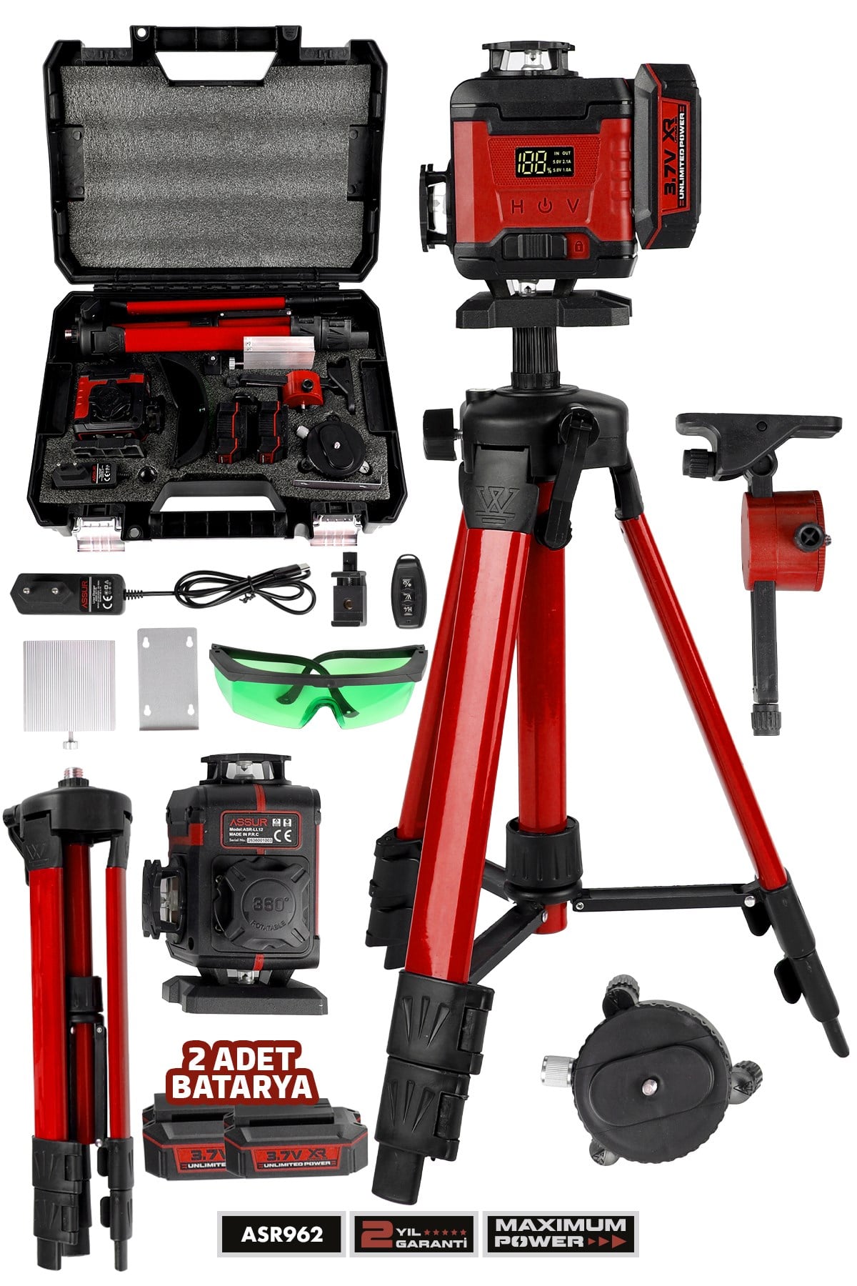 Assur Profesyonel 360° 16 Köşe Otomatik Hizalama Tripod'lu Lazer Metre Hizalama
