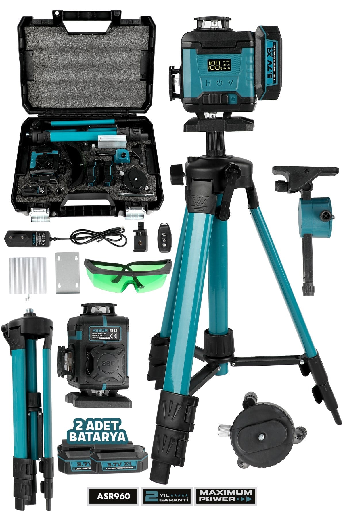 Assur Profesyonel 360° 16 Köşe Otomatik Hizalama Tripod'lu Lazer Metre Hizalama