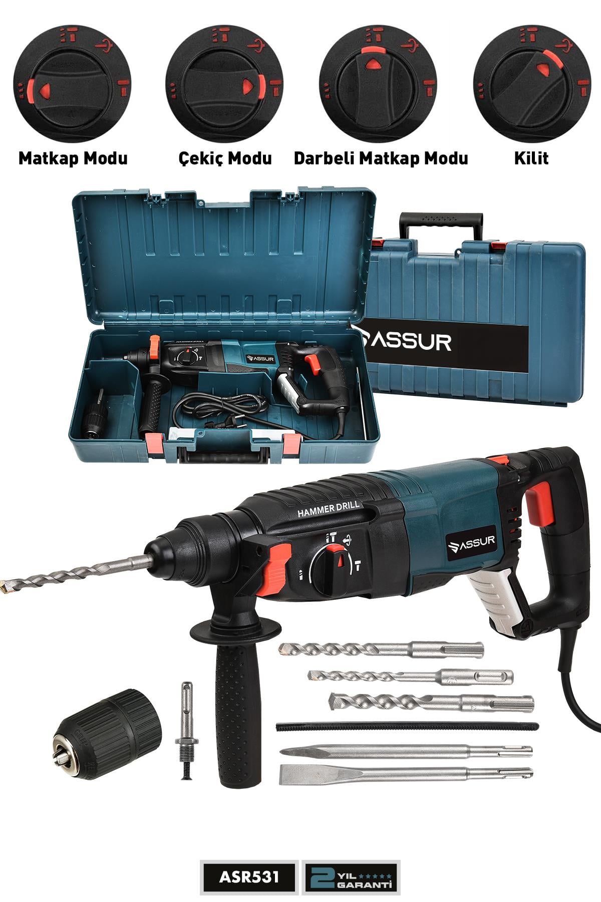 Assur Profesyonel 850W Darbeli Kırıcı Delici Hilti 26mm Matkap