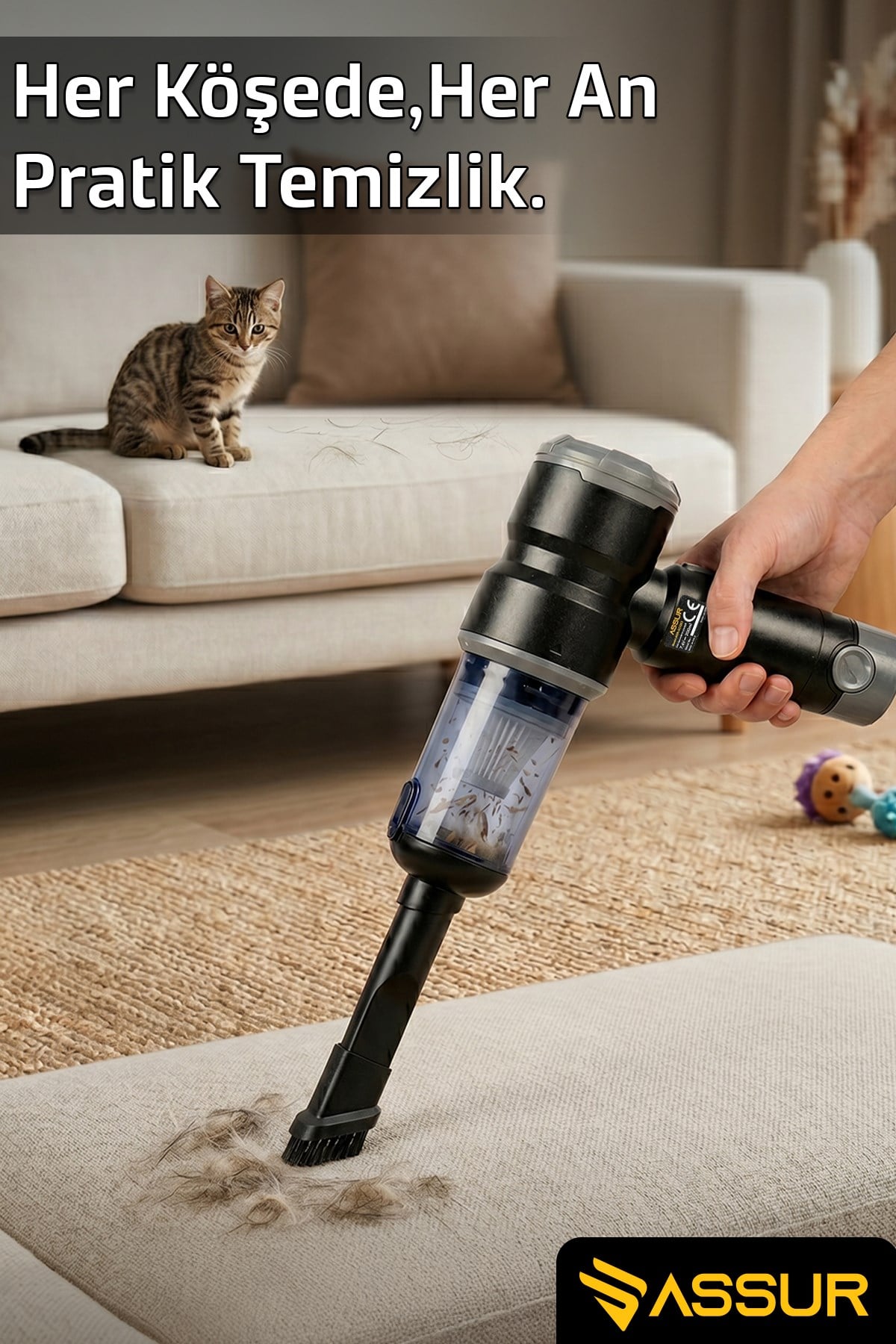 ASSUR 7.2V Type-C Şarjlı Üflemeli Mini Araç Süpürgesi