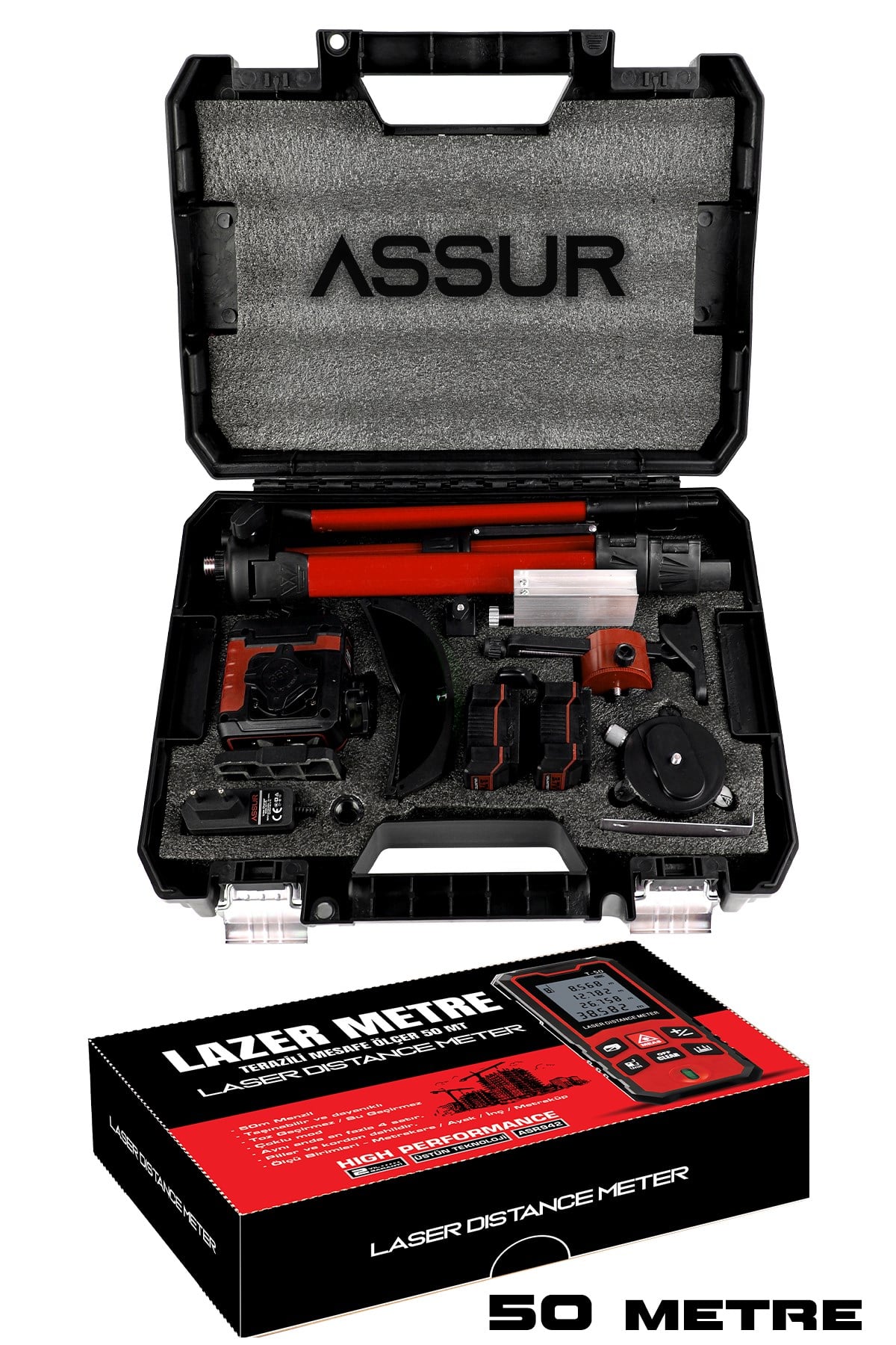 Lazer Metre + 360° 16 Köşe Otomatik Hizalama Tripodlu Lazer Metre Hizalama