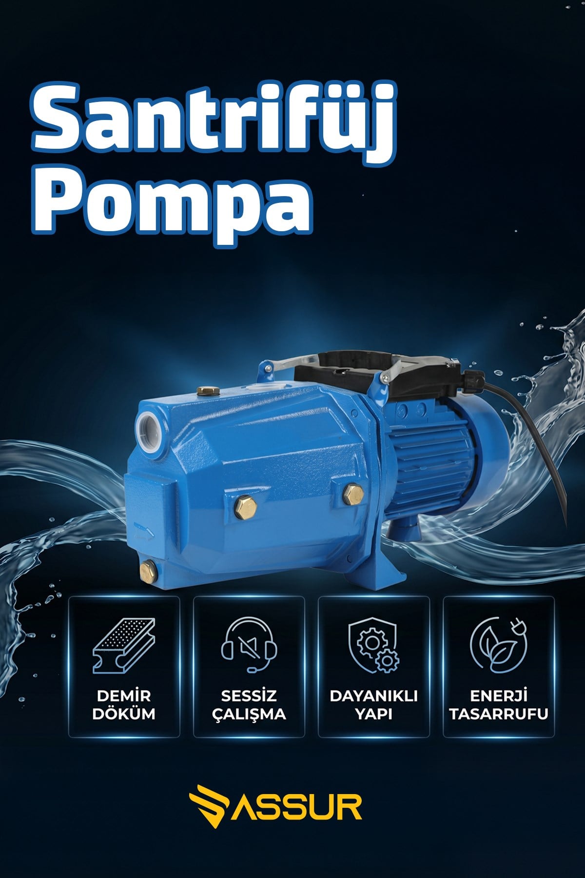 Su Pompası 47m Basınç Yüksekliği 1 Hp Bakır Sargı Elektrikli Santrifüj Jet Pompa Su Motoru