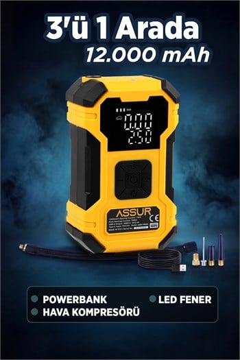 12.000 mAh Taşıma Çantalı Oto Kompresör| Hava Kompresörü | Powerbank | Led Işık |