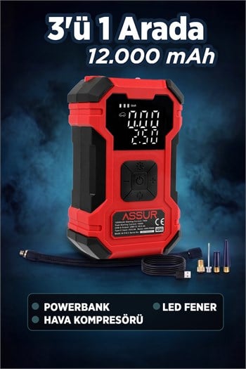 12.000 mAh Taşıma Çantalı Oto Kompresör| Hava Kompresörü | Powerbank | Led Işık |