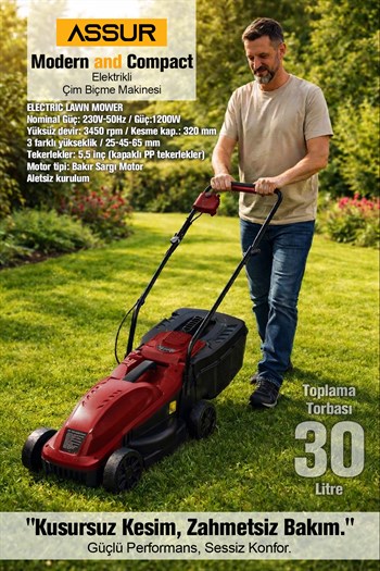 1200W 30L Toplama Torbalı Elektrikli Çim Biçme Makinesi