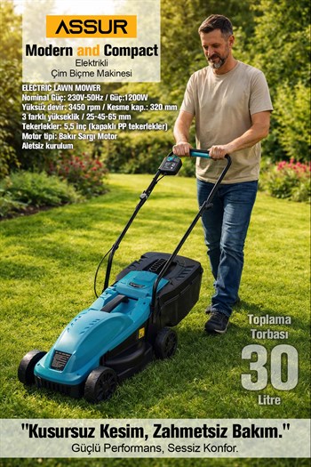 1200W 30L Toplama Torbalı Elektrikli Çim Biçme Makinesi