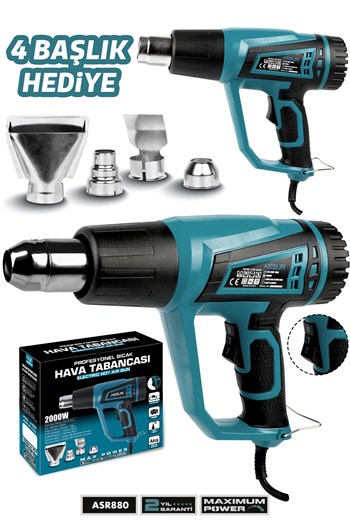 2000 Watt 2 Kademeli 4 Başlıklı Sıcak Hava Tabancası