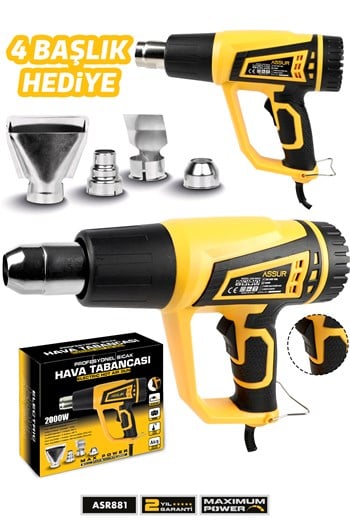 2000 Watt 2 Kademeli 4 Başlıklı Sıcak Hava Tabancası