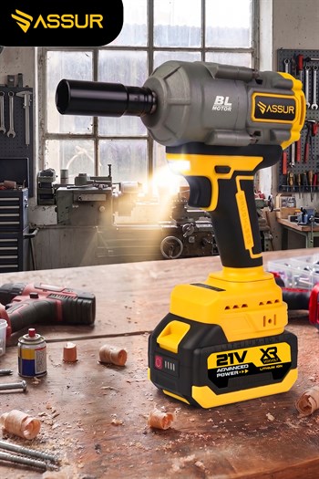 21V 1100 NM Torklu Çift Akülü 10 Pilli 1/2 Sarı Şarjlı Somun Sıkma Sökme Makinesi