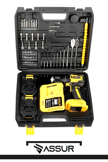 21V Çift Akülü Kömürsüz Motor 13mm Çelik Mandren Şarjlı Darbeli Matkap