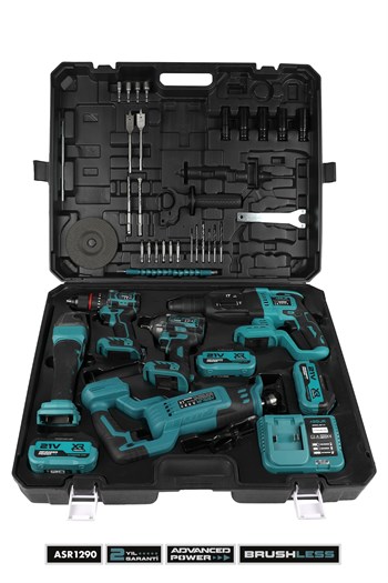 21V Darbeli Şarjlı 5li Set Kırıcı Delici Hilti - Taşlama - Somun Sıkma S. - Tilki Kuyruğu - Matkap