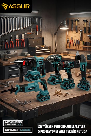 21V Darbeli Şarjlı 5li Set Kırıcı Delici Hilti - Taşlama - Somun Sıkma S. - Tilki Kuyruğu - Matkap