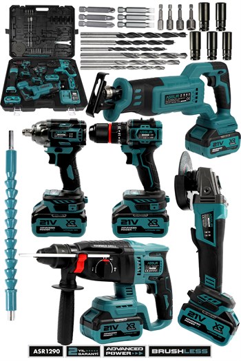 21V Darbeli Şarjlı 5li Set Kırıcı Delici Hilti - Taşlama - Somun Sıkma S. - Tilki Kuyruğu - Matkap