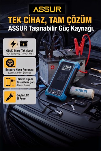 4ü 1 Arada Dijital Göstergeli | Powerbank | Led Fener | Hava Kompresörü| Şarjlı Akü Takviye Cihazı