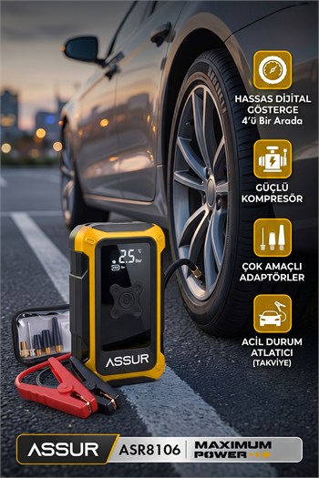4ü 1 Arada Dijital Göstergeli | Powerbank | Led Fener | Hava Kompresörü| Şarjlı Akü Takviye Cihazı