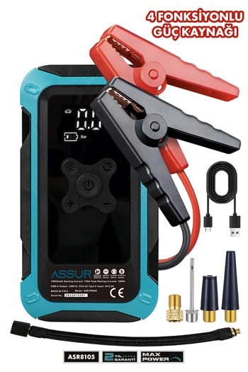 4ü 1 Arada Dijital Göstergeli | Powerbank | Led Fener | Şarjlı Akü Takviye Cihazı | Hava Kompresörü
