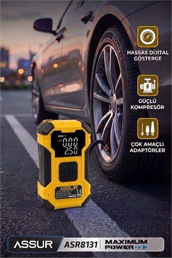 ASSUR 12000mAh Oto Kompresör Powerbank LED Işık