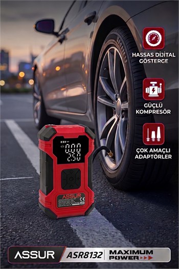 ASSUR 12000mAh Oto Kompresör Powerbank LED Işık
