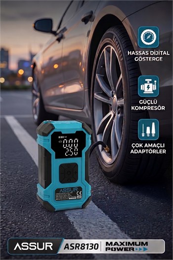 ASSUR 12000mAh Oto Kompresör Powerbank LED Işık