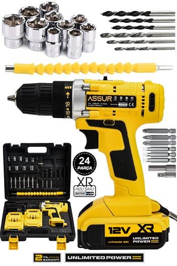 Assur 12V Şarjlı Matkap Çelik Şanzıman Bakır Sargılı Akülü Vidalama