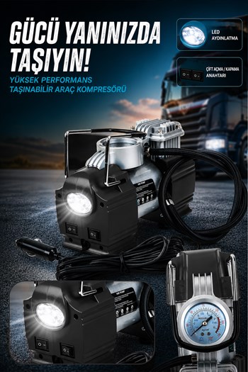 Assur 12v Çakmaklık Girişli 150 psi Mini Hava Kompresörü