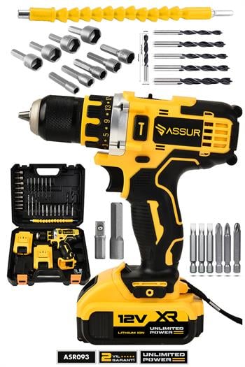 Assur 12V Çift Akü Şarjlı Matkap Metal Şanzıman Bakır Sargılı Akülü Vidalama