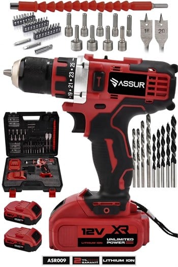 Assur 12V Çift Akülü Çelik Mandren Akülü Vidalama Şarjlı Matkap