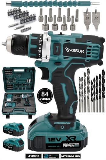 Assur 12V Çift Akülü Metal Şanzıman Şarjlı Matkap Akülü Vidalama