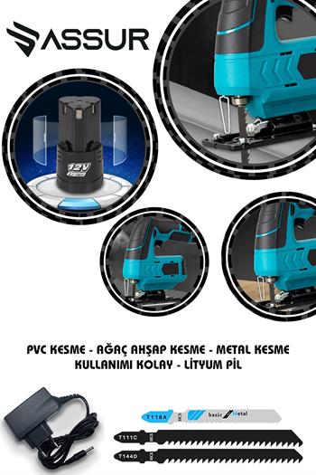 Assur 12V Çift Akülü Şarjlı Dekupaj Testere Makinesi