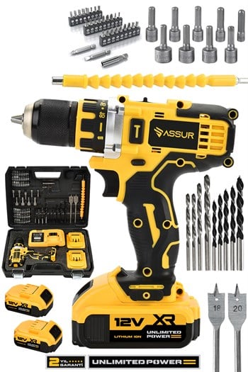 Assur 12V Çift Akülü Vidalama Metal Şanzıman Şarjlı Matkap