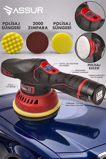 Assur 12V Orbital 6 Kademli Cila Pasta Parlatma Polisaj Makinesi