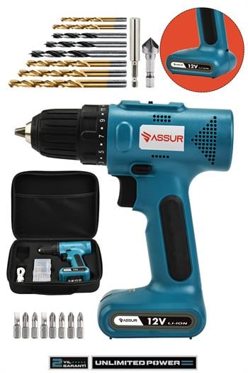 Assur 12V Type-C USB Şarjlı Matkap Dahili Batarya Akülü Vidalama