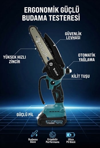 Assur 18V Çift Akülü Ağaç Dal Kesme Budama Testeresi & Teleskopik Kollu