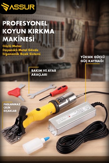 Assur 200W Elektrikli Metal Şanzımanlı Çelik Bıçaklı Profesyonel Koyun Keçi Kırkma Makinesi